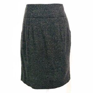Ann Taylor Wool Blend Skirt Sz 8 Black/Gold Tweed Straight Pleated Pockets